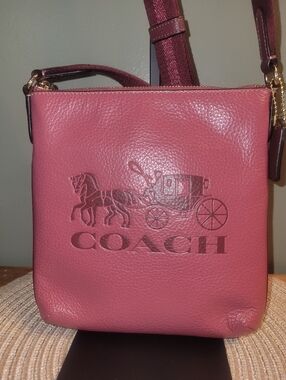 COACH Mini Rowan Pebbled Leather Crossbody in Raspberry